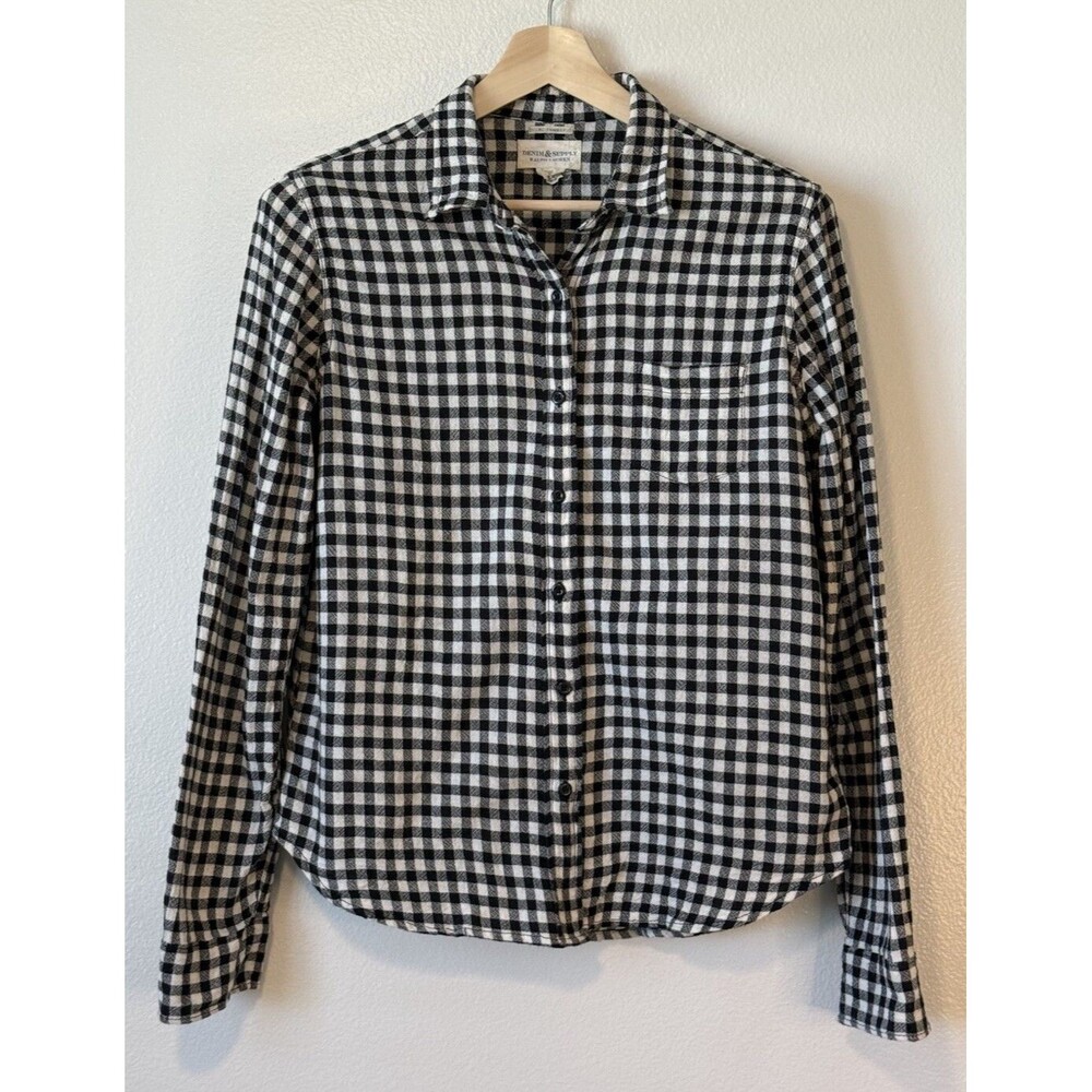 Ralph Lauren Denim & Supply Shirt Womens Black White Gingham RL Tomboy Sz Large